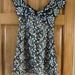PrettyLittleThing Black and White Floral Lace Blouse